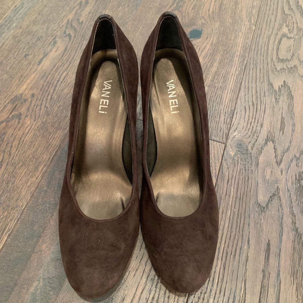 Vaneli Brown Suede Wedge Heel
